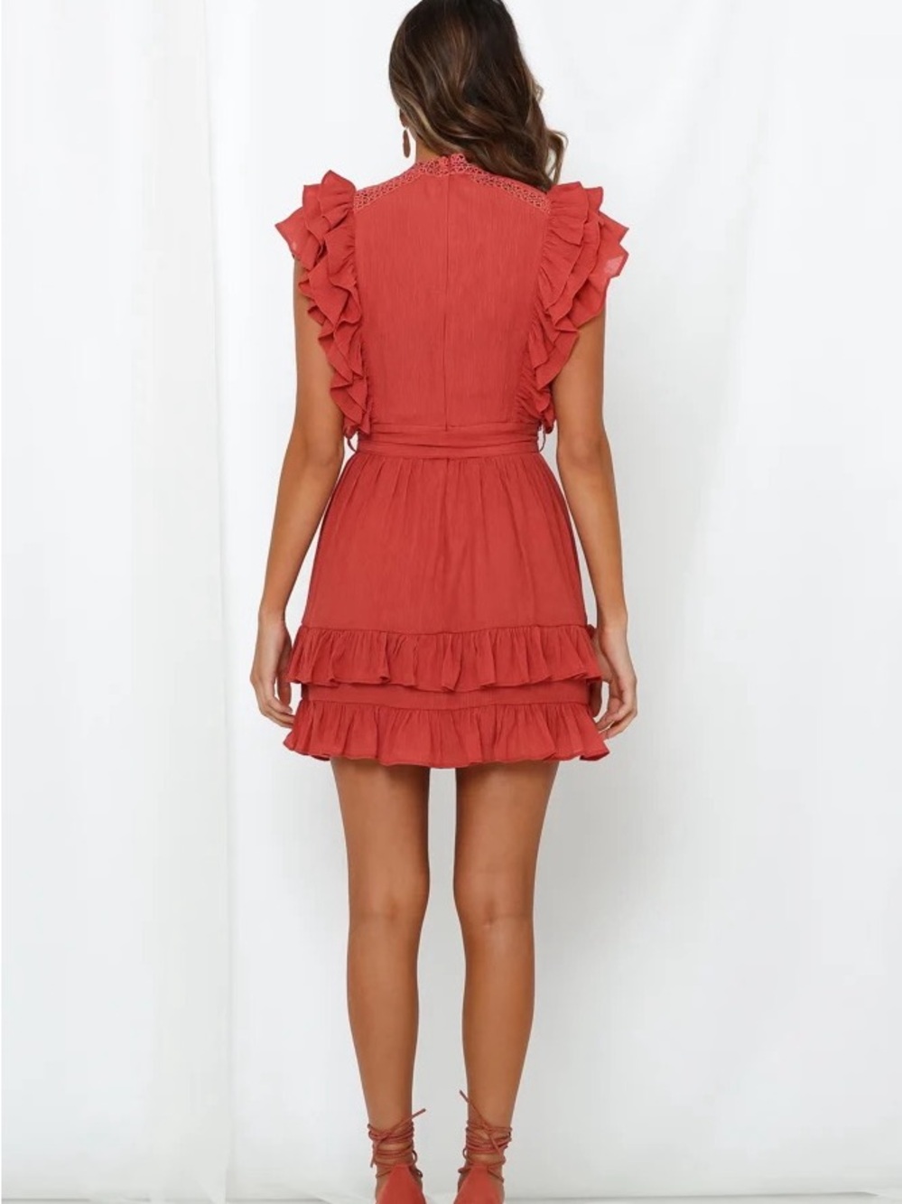 Hello Molly Carry Me On Rust Ruffle Mini Dress XS - Picture 2 of 2